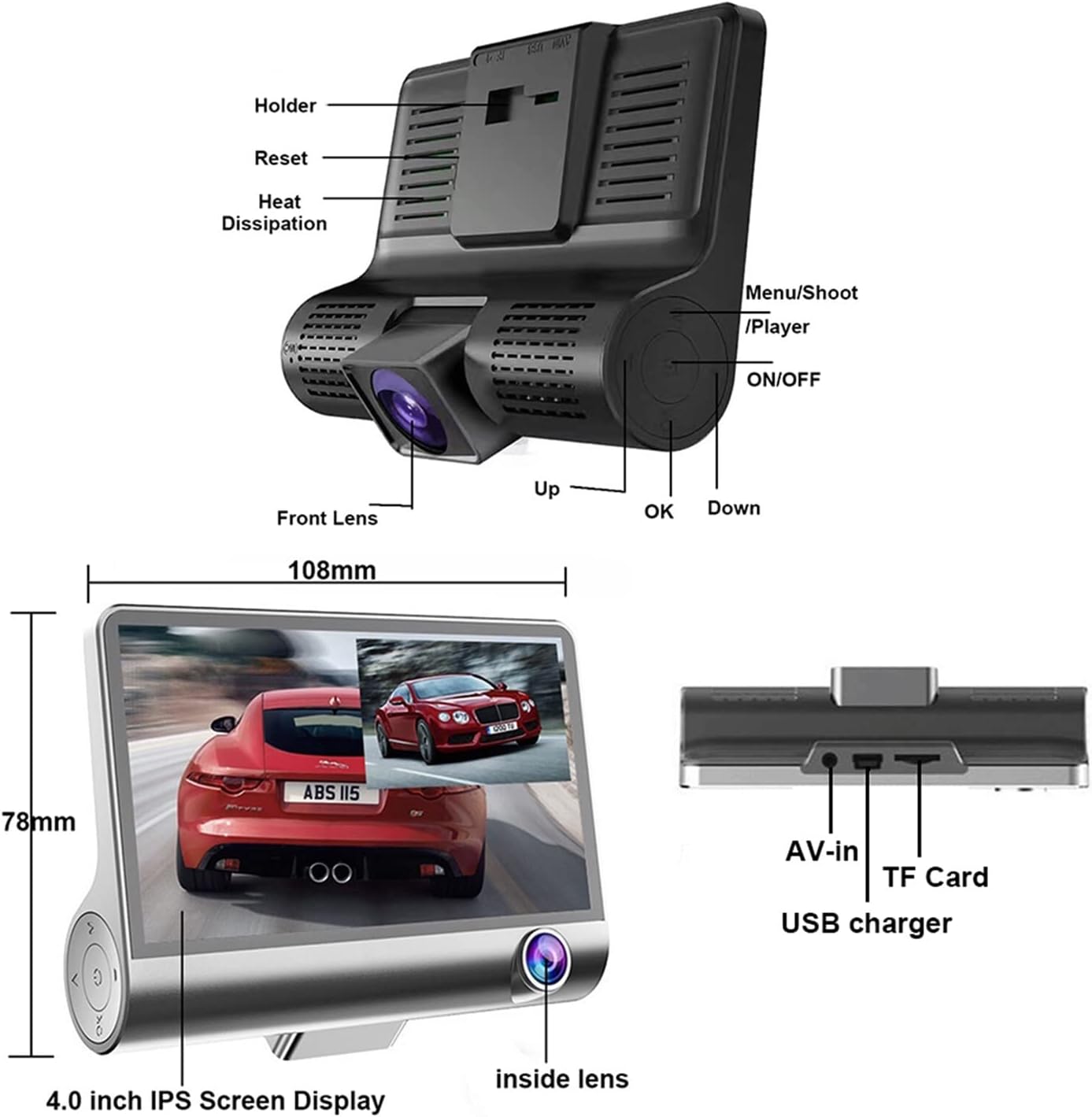 Cámara Carro Dvr Hd 3 Lentes Full HD