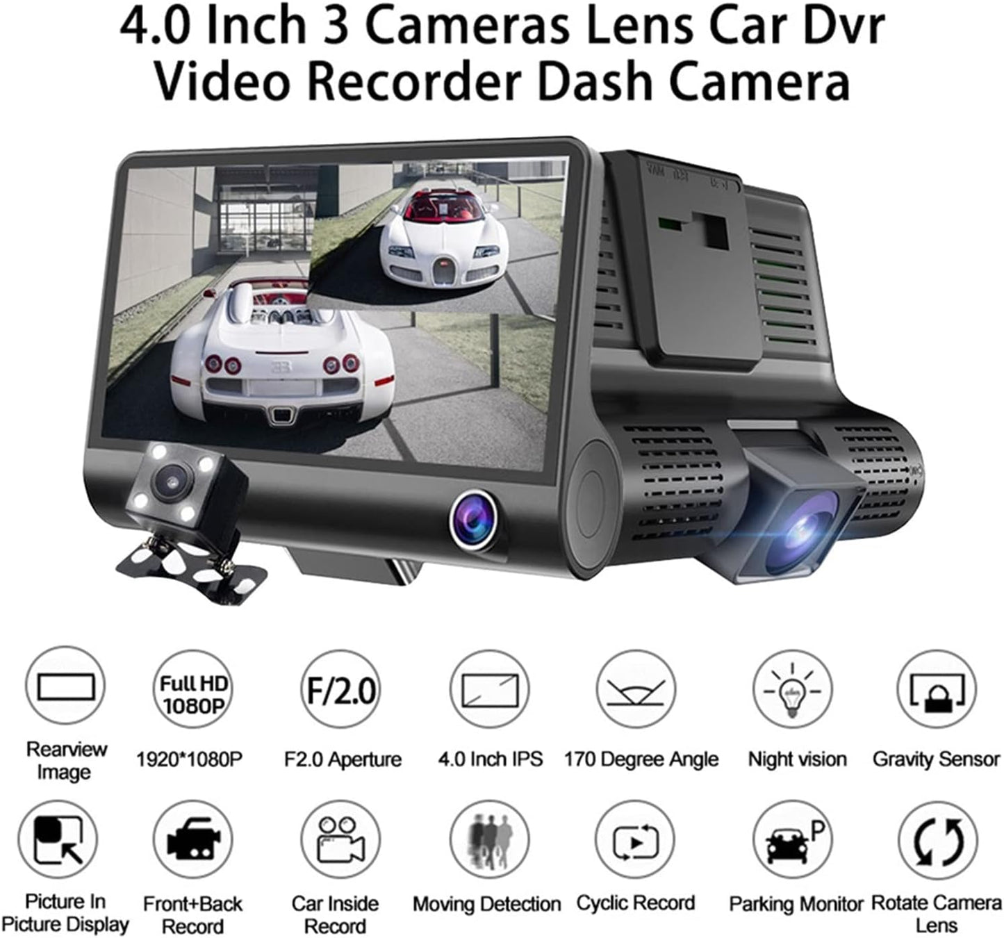 Cámara Carro Dvr Hd 3 Lentes Full HD